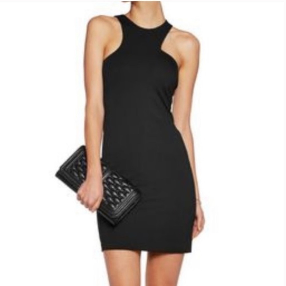 NWT Halston Heritage Sleeveless Asymmetric Neckline Mini Dress Black Cut Out S